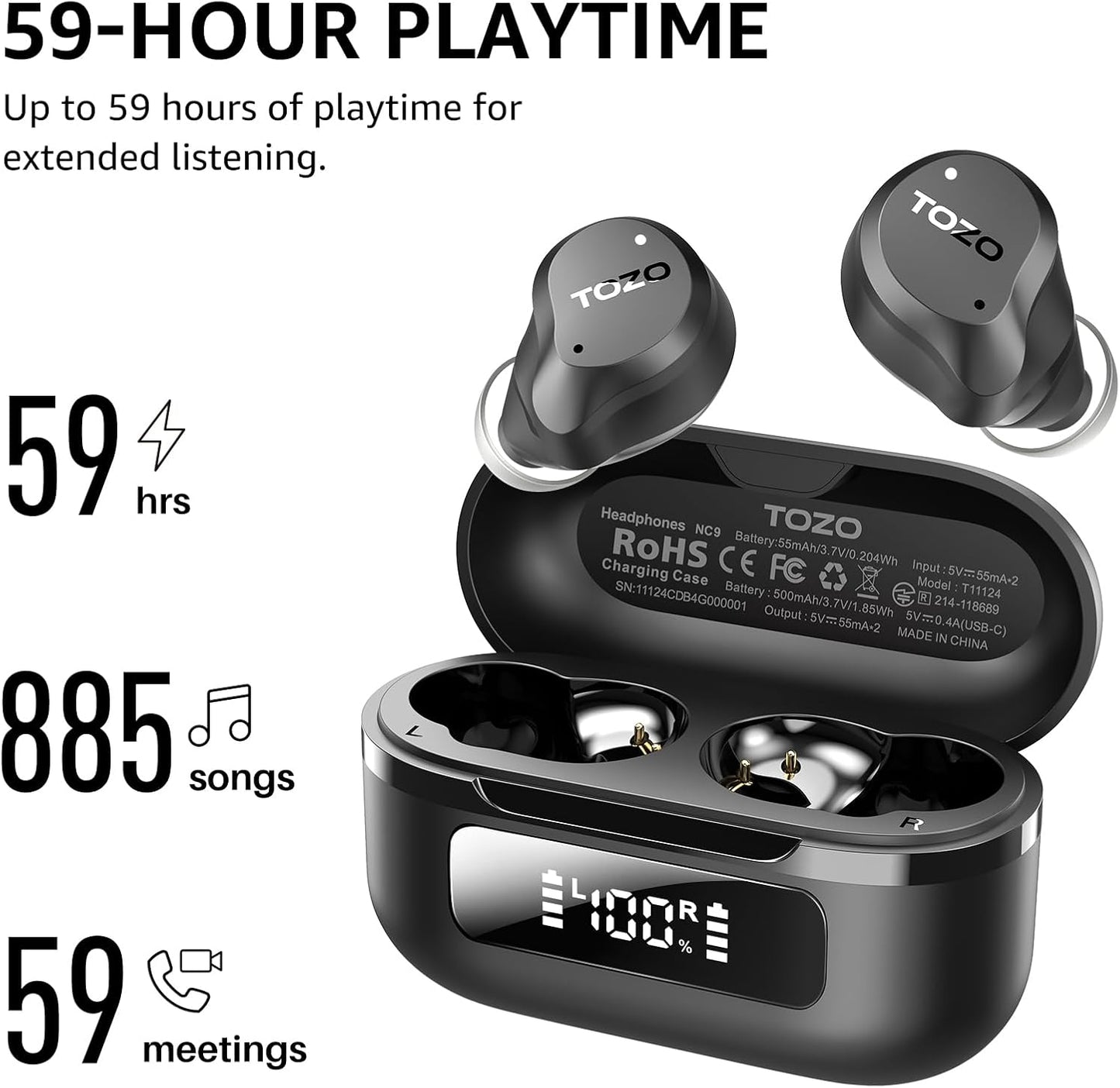 TOZO NC9 Hybrid Active Noise Cancelling Wireless Earbuds