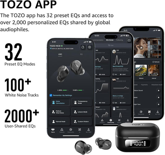 TOZO NC9 Hybrid Active Noise Cancelling Wireless Earbuds